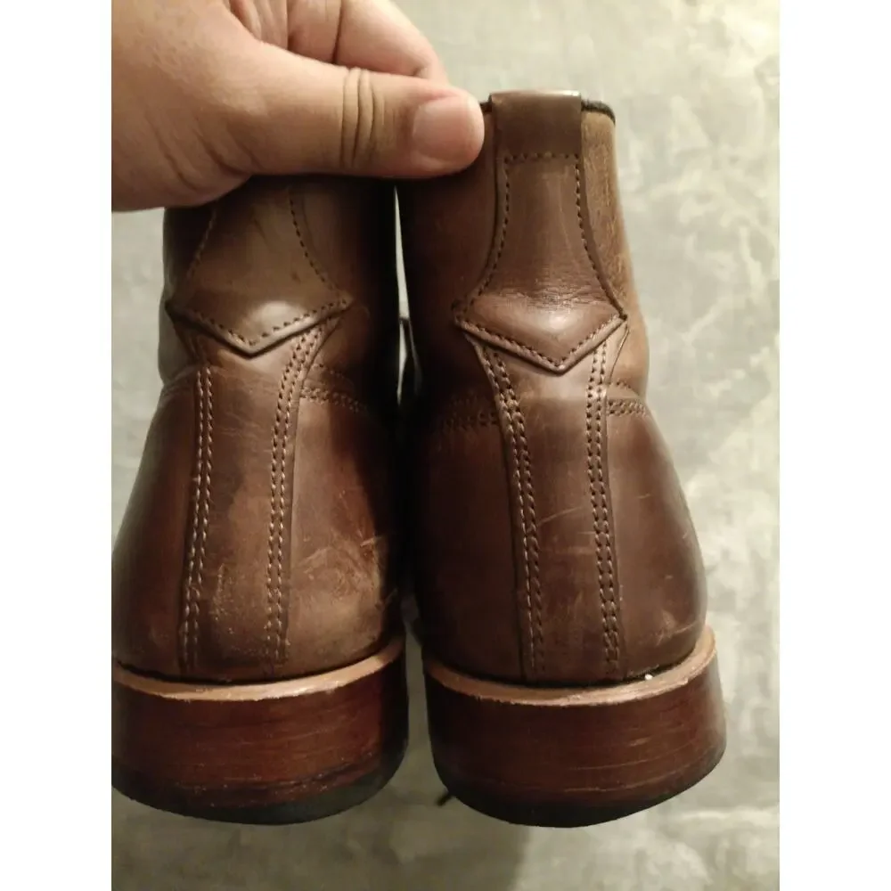 Frye Men's Boots WALTER Sz 10 Lace-Up USA Made Tan Brown Moc Toe Leather 81701